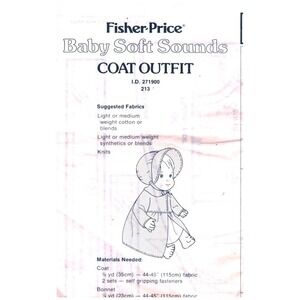 Fisher-Price Baby Soft Sounds Coat Outfit Sewing Pattern ID 271900 213 Vintage